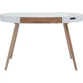 Miliboo - Vernetzter Multimedia-Schreibtisch aus weißem Glas und hellem Holz L120 cm HANDY