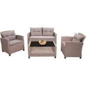 Mendler XXL Poly-Rattan Garnitur MCW-F10, Balkon-/Garten-/Lounge-Set Sitzgruppe, Sofa Sessel mit Kissen Spun Poly grau-braun