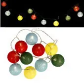 Linder Exclusiv GmbH LEX 10er Raffia LED Kugel-Lichterkette, Bunt