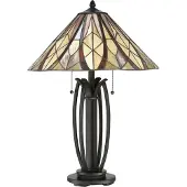 QUOIZEL Tiffany Victory Schreibtischlampe Bronze Glas Valiant 2 Lichter E27