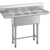 Vevor Spülbecken mit 3 Becken & 2 Abtropfflächen & Spritzschutz, Küchenspüle (1372 x 508 x 1097 mm), Küchenspüle für Restaurants Imbisswagen Privaten Gebrauch, Edelstahlspüle Silber