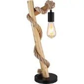 Globo Lighting Tischleuchte Metall schwarz matt, Holz Buche glänzend, Hanf braun, Kabel PVC schwarz, Wippschalter am Kabel, Richtung Lichtschein: abwärts, LxBxH: 190x165x535mm, exkl. 1x E27 60W 230V