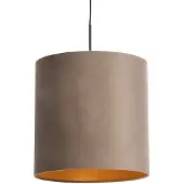 QAZQA - Landhaus I Vintage I Rustikal Hängelampe I Pendellampe I Pendelleuchte mit Samtschirm taupe mit Gold I Messing 40 cm - Combi I Wohnzimmer I Schlafzimmer - Textil Zylinder I Länglich I Rund - L