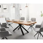 DELIFE Esstisch Edge 200x100 XL Akazie Natur Kreuzgestell Rechteck Schwarz Live-Edge