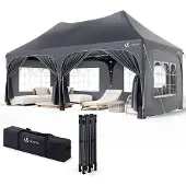 VOUNOT 3x6m Faltpavillon Pavillon Wasserdicht mit 6 Seitenwänden, Partyzelt Gartenzelt Grau