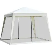Outsunny Gartenpavillon Pavillon Festzelt Partyzelt wetterfest Zelt mit Moskitonetz Metall + Polyester Cremeweiß 3 x 3 m