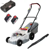 Ikra Akku Rasenmäher ICM 2/2037| 2x20V | 37 cm Schnittbreite | 5 Schnitthöhen | 40l Fangkorb | Mulchkit, Ersatzmesser, 2 Akkus & Doppel-Schnelllader