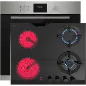 Böhme Einbaubackofen HB60F78PPX mit versenkbare Knebel, Edelstahl Glas mit Heißluft mit Hybrid Kombi GAE60HY Glas Gas Elektro 60cm Kochfeld Erdgas LPG