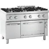 Bartscher Gasherd Serie 700 70060 EB11, 6 Kochstellen, 58L Multifunktions-Backofen, 1200x700mm