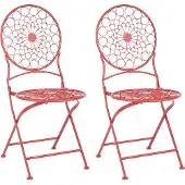 Beliani Set aus 2 Garten-Bistrostühlen Rot Eisen klappbar für den Außenbereich UV-Rostbeständigkeit Französisch Retro-Stil