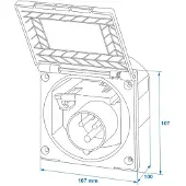 Pricenet Steckdose IP44 mit Gummidichtung 220-240V CEE mit Ø94mm Spritzwassergeschützt durch Deckel Außensteckdose Schwarz 16A