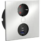 HPF Einbausteckdose Duplex-Q, 1 Stk. Schukosteckdose, + USB-Charger, Edelstahl