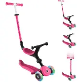 Globber GO-UP ACTIVE LIGHTS – 3 in 1 Dreirad, Laufrad und Scooter, 120/80 mm, 3-rädrig, höhenverstellbar, fuchsia pink