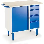 ROLLCART Kleine Werkbank auf Füßen mit 4 Schubladen und Stahlschrank