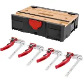 Stier Systainer- Set MFT T-Loc, mit 4 Hebelzwingen, mobile Werkbank, Lochplatte, 5-teilig