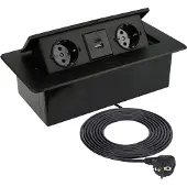 Design Light DesignLight KOMBI BOX schwarz 2-fach Einbausteckdose mit USB A + C inkl. Schnelladefunktion und 3 m Kabel / KOMB-CZ-2DE-UAC-3,0-03