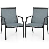 Costway 2er Set Gartenstühle, Terrassenstühle, Balkonstühle mit atmungsaktiver Sitzfläche und Metallrahmen, Outdoor-Stühle bis 150 kg Blau