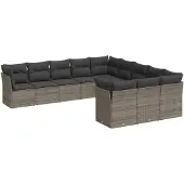 vidaXL 11-tlg. Garten-Sofagarnitur mit Kissen Grau Poly Rattan