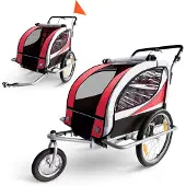 Samax 360° drehbarer Fahrradanhänger 2in1 Jogger - in Rot - Silver Frame