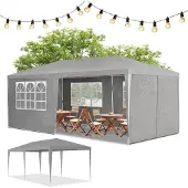 Juskys Partyzelt 3x6 m Grau mit Dach & Seitenwänden - 18 m² Sonnenschutz Outdoor