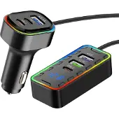 Avizar , KFZ-Ladegerät 22.5W 3x USB-C + 3x USB mit 1.5m Verlängerungskabel, Schwarz