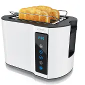 Arendo Toaster Wärmeisoliertes Doppelwandgehäuse, Display mit Restzeitanzeige, 2 kurze Schlitze, für 2 Scheiben, 800 W, Touchpanel, Brötchenaufsatz, 7 Bräunungsgrade