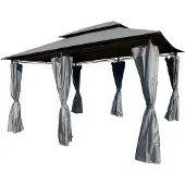 Linder Exclusiv GmbH XXL Metall Pavillon Doppeldach 3x4 m wasserdicht Gartenpavillon Seitenteile steingrau