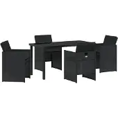 vidaXL Möbel 5-teiliges Garten-Essset mit Kissen Schwarz Poly-Rattan - Gartenstühle 3379945