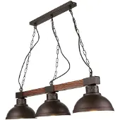 Licht-Erlebnisse Pendelleuchte Vintage "Hakon" Braun Holz Metall Holz 3-flammig Hängelampe Wohnzimmer Esstisch
