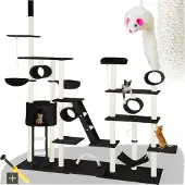 TecTake Kratzbaum Snooky 234 bis 261 cm inklusive 2 Treppen, 2 Spielkordeln, Kratzbogen, Deckenspanner und Kippschutz