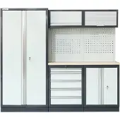 Stier Werkstatteinrichtung Basic, 3-teilig, modular, mit Lochwand und Multiplex-Arbeitsplatte, BxTxH 2275x460x2000mm