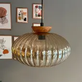 Bamyum Glas Einzel Honig Farbe Kronleuchter Holzplatte Kopf Pendelleuchte