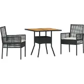 vidaXL Möbel 3-teiliges Garten-Essset mit Kissen Schwarz Poly Rattan - Gartenstühle 3334935