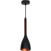 Licht-Erlebnisse Pendelleuchte Retro "Muza" Schwarz Gold dunkles Holz Metall Holz Hängelampe Wohnzimmer Esstisch