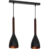 Licht-Erlebnisse Pendelleuchte Retro "Muza" Schwarz Gold dunkles Holz Metall 2-flammig Hängelampe Wohnzimmer Esstisch