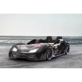 InterDesign Autobett GTE-999 schwarz 90x190 cm mit LED-Beleuchtung, Soundmodul und Türen