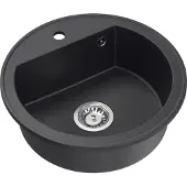 Quadron Rund Spülbecken 1-Becken Spüle | Größe: 51 x 51 x 18 cm, Ø 43 | JOHNNY 210 | Küchenspüle Granitspüle mit Siphon | Schwarz & Stahl