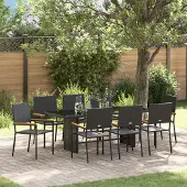 vidaXL 9-teiliges Garten Esstisch Set Schwarz Poly Rattan, Gartenstühle DesignMöbel Neu