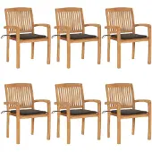vidaXL Möbel Stapelbare Gartenstühle mit Kissen 6 Stk. Massivholz Teak 2023