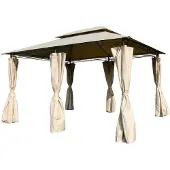 Linder Exclusiv GmbH XXL Metall Pavillon Doppeldach 3x4 m wasserdicht Gartenpavillon Seitenteile taupe
