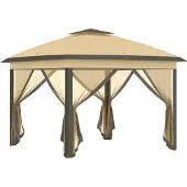 Outsunny Pavillon 3,3x3,3m, wasserabweisend Winterfest Pop-up Faltpavillon mit Doppeldach, UV Schutz, Faltbar Partyzelt Gartenzelt mit Seitenteilen, Tasche Gartenpavillon für Camping Garten, Beige