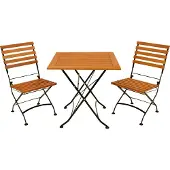 Degamo Bistroset SitzgruppeKlappgarnitur HOFGARTEN 3-teilig (2x Klappstuhl, 1x Klapptisch 75x75cm), Flachstahl schwarz + Eukalyptus