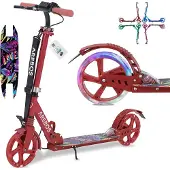 Arebos Cityroller Tretroller Rot | LED-Räder, klappbar, höhenverstellbar