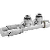 LuxeBath Ventil-Armaturen Set Multiblock, Chrome, Eckform inkl. Thermostatkopf mit Mittelanschluss