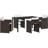 vidaXL Möbel 5-teiliges Garten-Essset mit Kissen Braunes Poly-Rattan - Gartenstühle 3379985