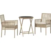 vidaXL Möbel 3-tlg. Garten-Bistroset mit Kissen Beige Poly Rattan - Gartenstühle 3334966