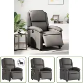 The Living Store Relaxsessel Elektrisch Grau Echtleder