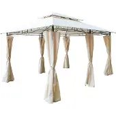 Linder Exclusiv GmbH XXL Metall Pavillon Doppeldach 3x4 m wasserdicht Gartenpavillon Seitenteile beige