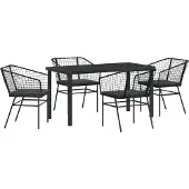 vidaXL Langlebige 5-teiliges Gartenset mit Kissen Schwarz Poly Rattan - Gartenstühle Möbel706458