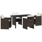 vidaXL Möbel 5-teiliges Garten-Essset mit Kissen Braun Poly-Rattan - Gartenstühle 3379953
